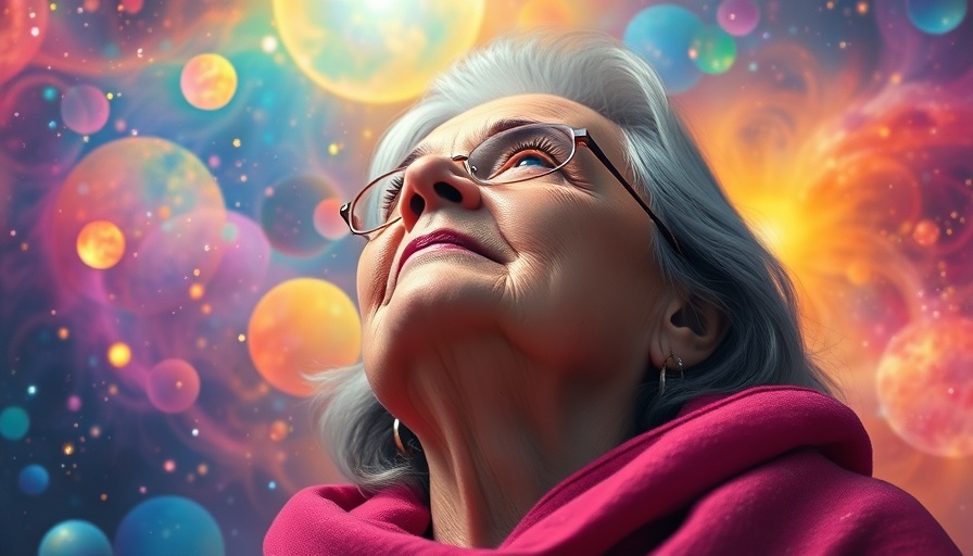 Older woman embracing identity with rainbow colors, symbolizing coming out.
