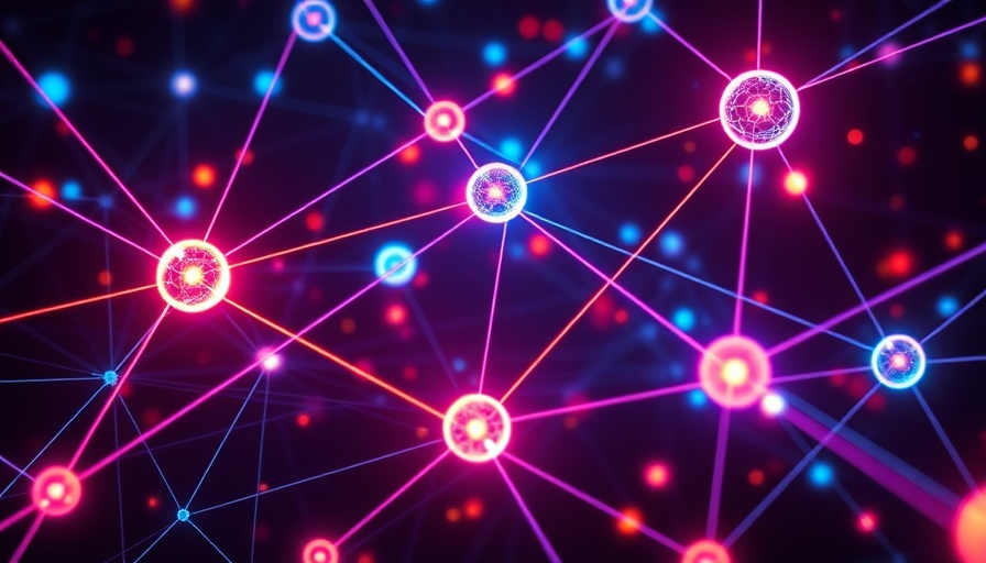 Vibrant depiction of quantum networking technology with colorful beams intersecting glowing orbs.