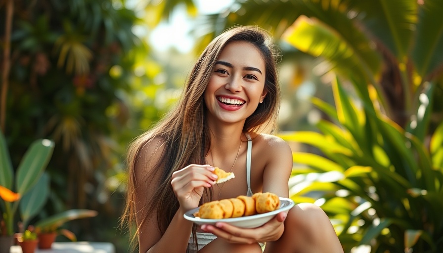 Smiling woman in garden, linking fertility and brain.