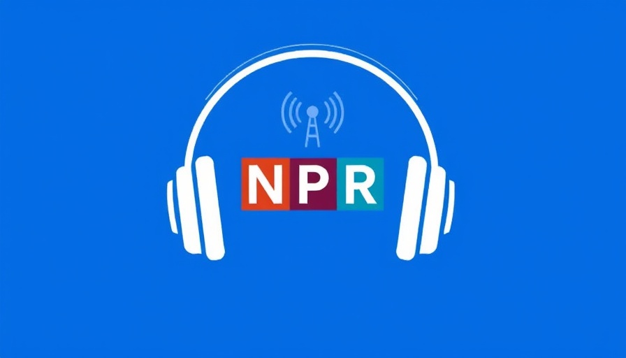 NPR podcast logo with headphones and radio waves on blue background.