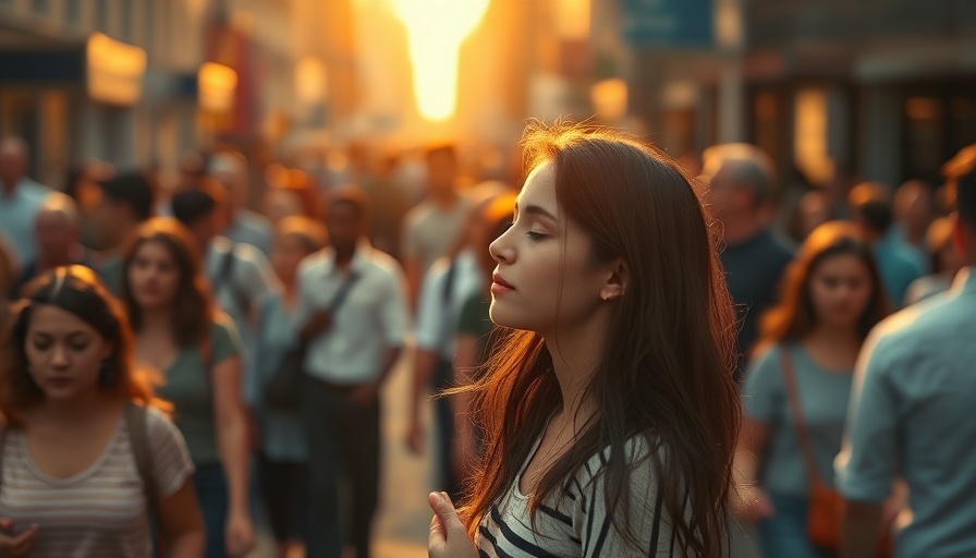 Mindfulness practice in crowded city street