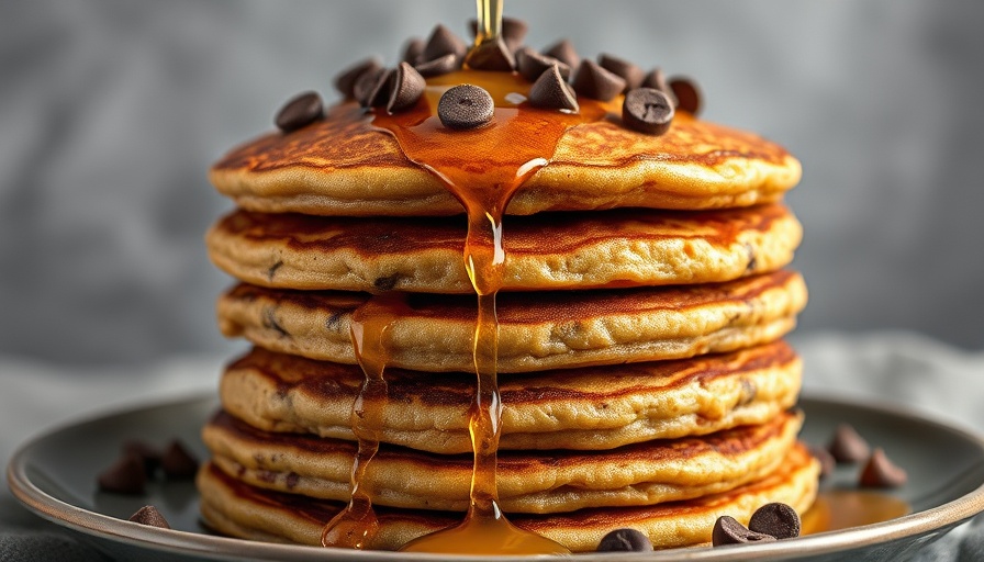 Whole wheat banana bread pancakes drizzled with syrup.