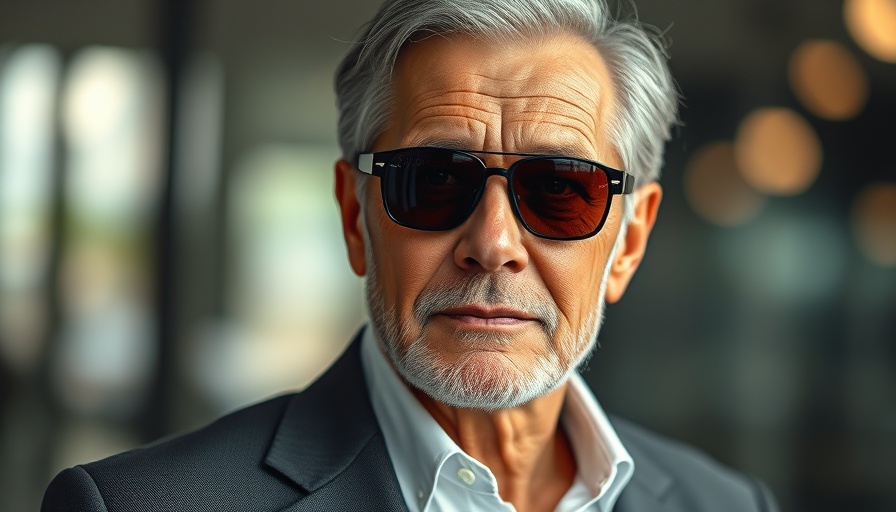 Distinguished older man with sunglasses and white hair posing.