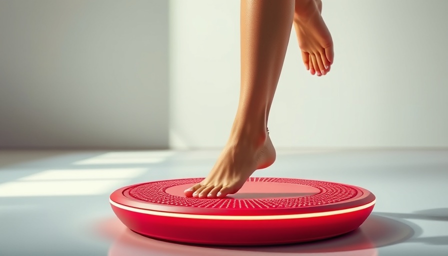 A woman using a red vibrating plate, highlighting its benefits.