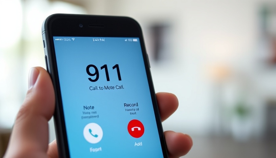 Close-up of a smartphone displaying 911 call screen.