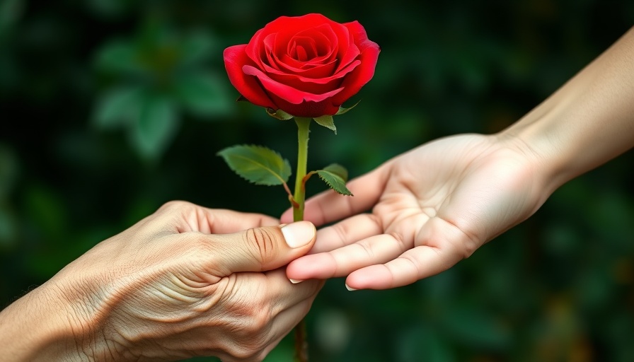 Hands holding a red rose, symbolizing connection and peace.