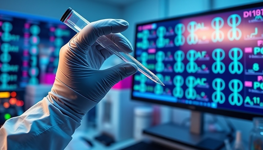 Scientist using pipette for DNA sequencing in lab with glowing screen.
