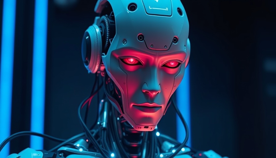 AI Technology Innovation Elisia humanoid with intricate circuits and neon light.