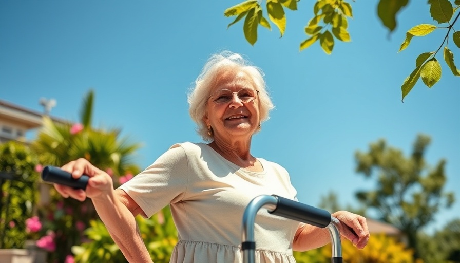 Older woman by pool enjoying wellness beyond mobility limits.