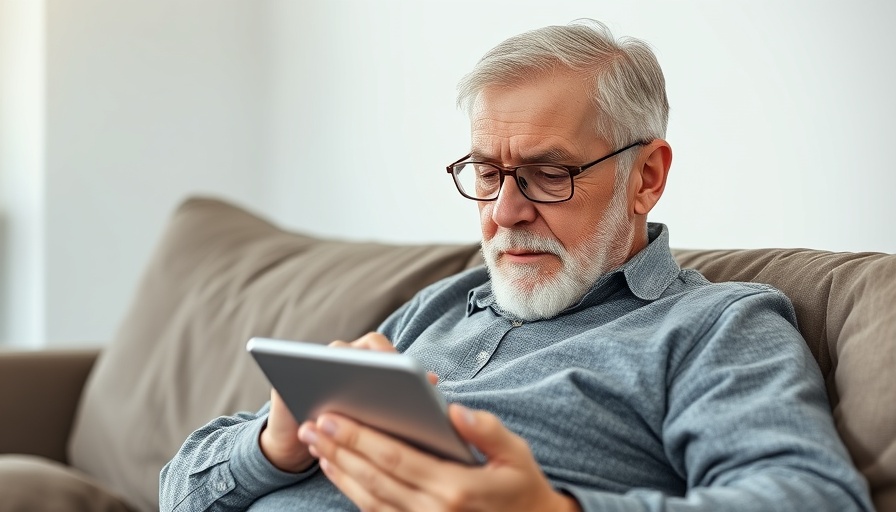Elderly man in early Alzheimer’s detection test setting using tablet.