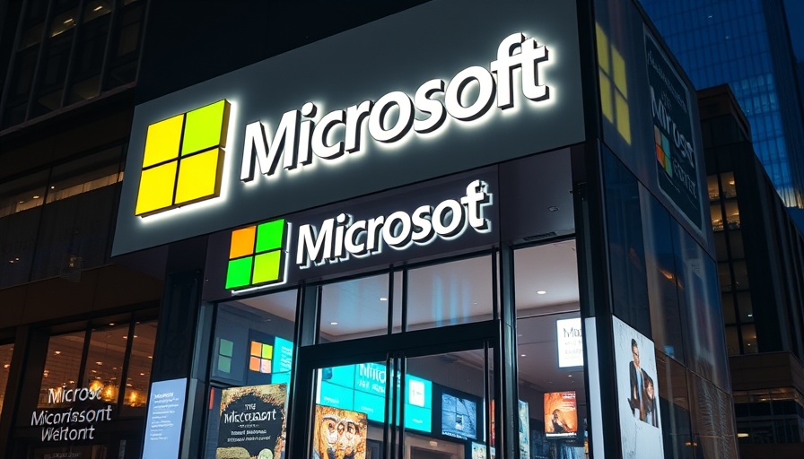 Microsoft store entrance at night, highlighting cybersecurity.