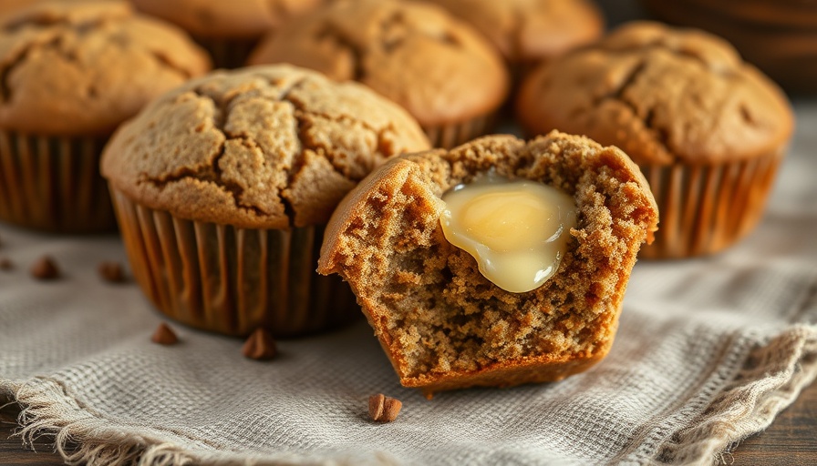 Freshly baked healthy bran muffins with melting butter.