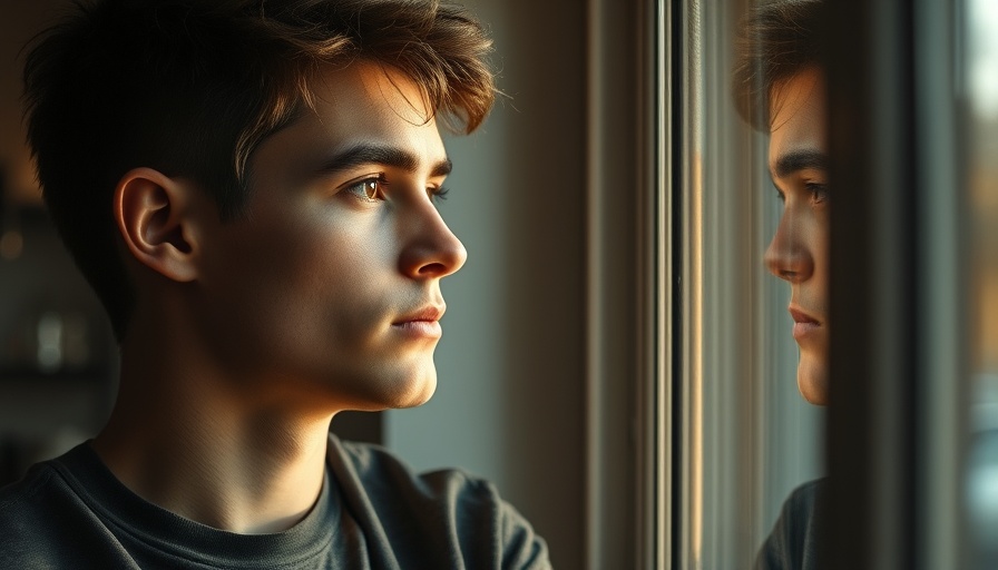 Thoughtful young man considering organ donation ethics, gazing out window.