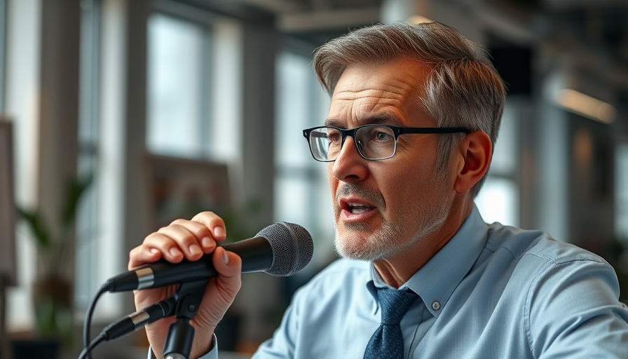 Man sharing millionaire tips in AI technology indoors, speaking into a microphone.