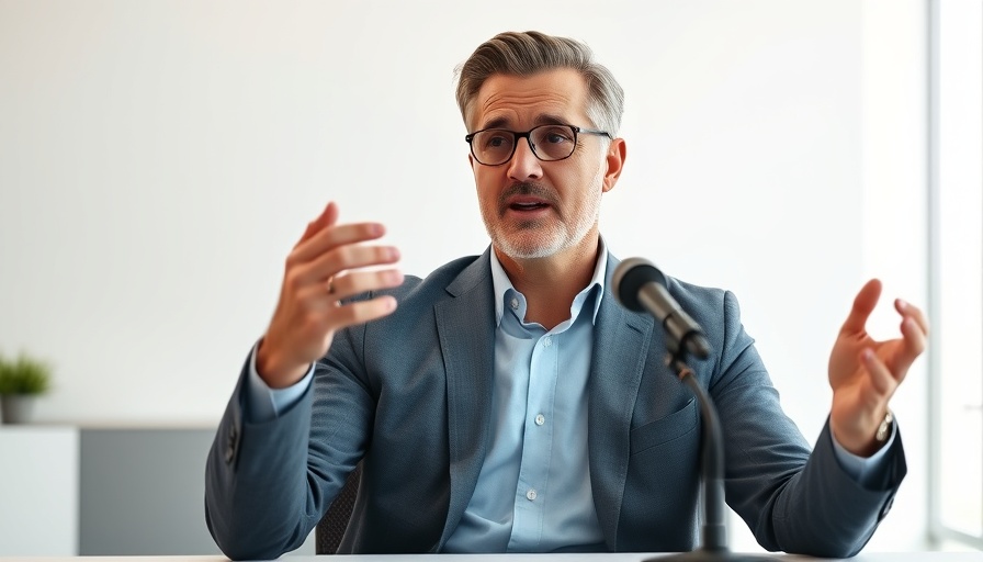 Confident man discussing independent thinking in AI tech era.