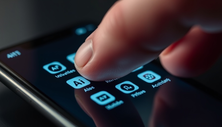 Finger touching smartphone screen with AI apps.