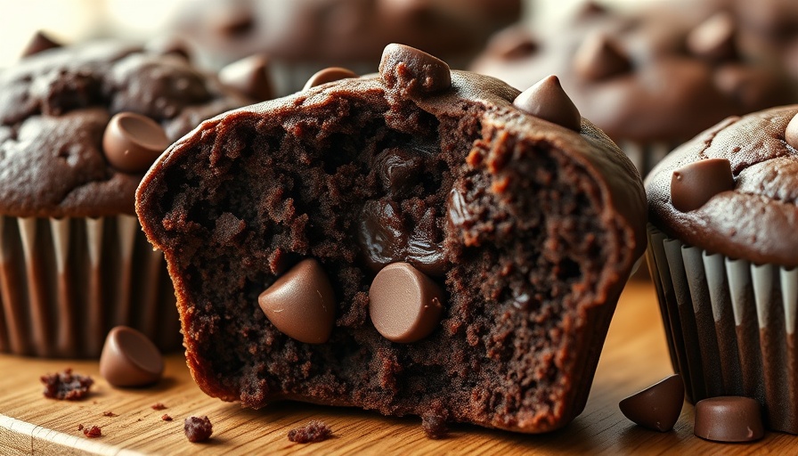 Healthy Double Chocolate Zucchini Muffins with a bite taken, photorealistic.