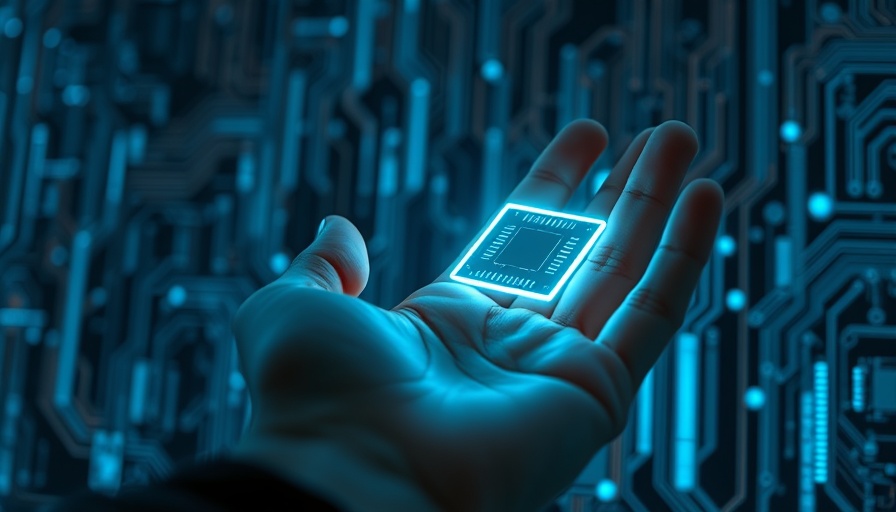 Futuristic hand connecting with AI chip interface, symbolizing connectivity in AI transformation.