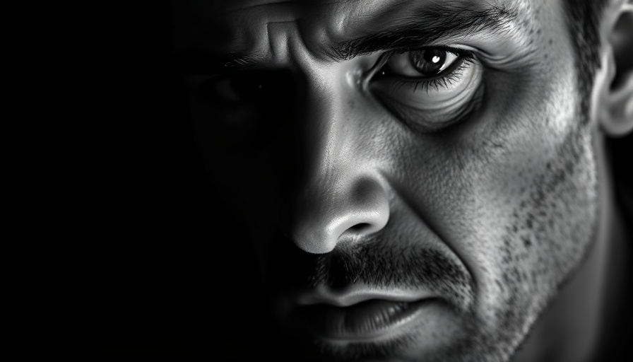 Expressive half-portrait of man's face illustrating expectations draining joy.