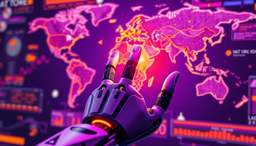 AI-powered robot interacting with digital world map, representing AI-Powered Sales in Automotive Industry.