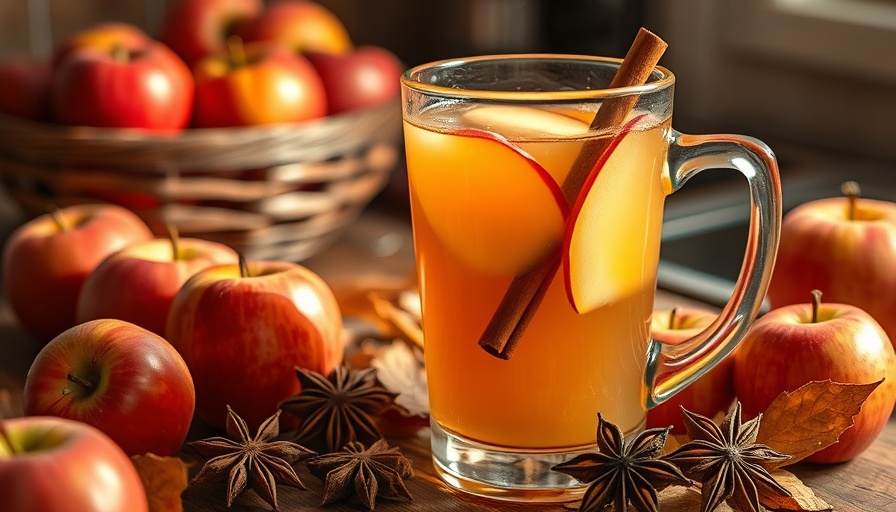 Homemade apple cider with cinnamon sticks.