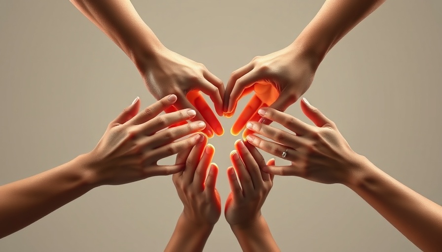 Diverse hands forming a heart symbolizing mindful leadership and trauma healing.