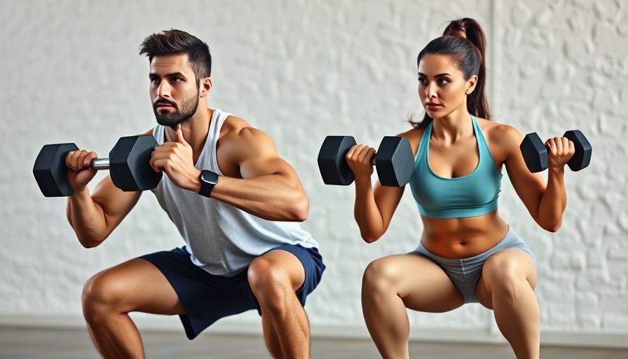 30-minute legs and glutes workout with man and woman doing weighted squats.