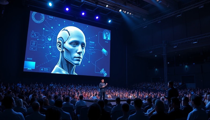 Skywork AI tool comparison event with futuristic AI head on stage.