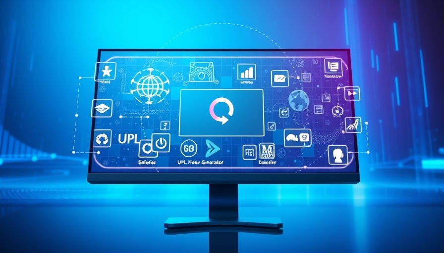Futuristic AI URL to video generator interface with blue digital design.