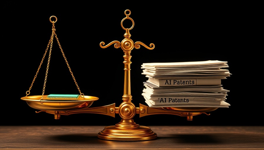Illustration of AI patent volume comparison with a balanced scale.