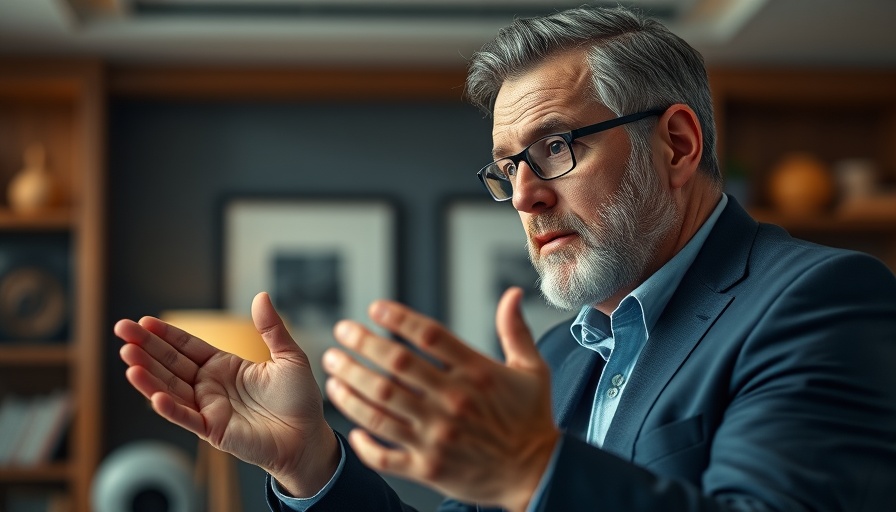 Confident man discussing investment strategies in office setting.