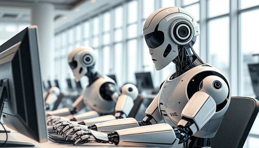 Dynamic humanoid robots working in futuristic office, showcasing SaaS Security Capability Framework