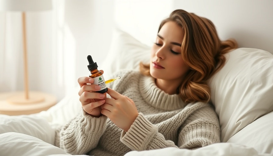 Woman with CBD oil on bed, CBD redefining daily routines.