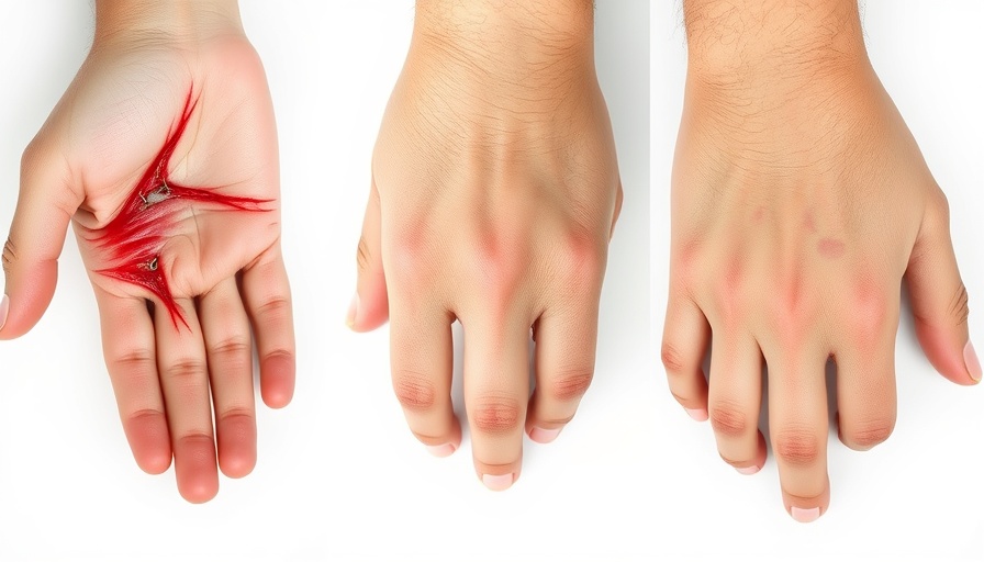 Progressive healing of a hand wound in three stages, depicting potential AI-powered smart bandage benefits.