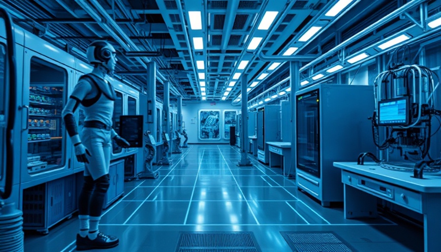 Futuristic lab automating high-throughput processes with advanced robotics.