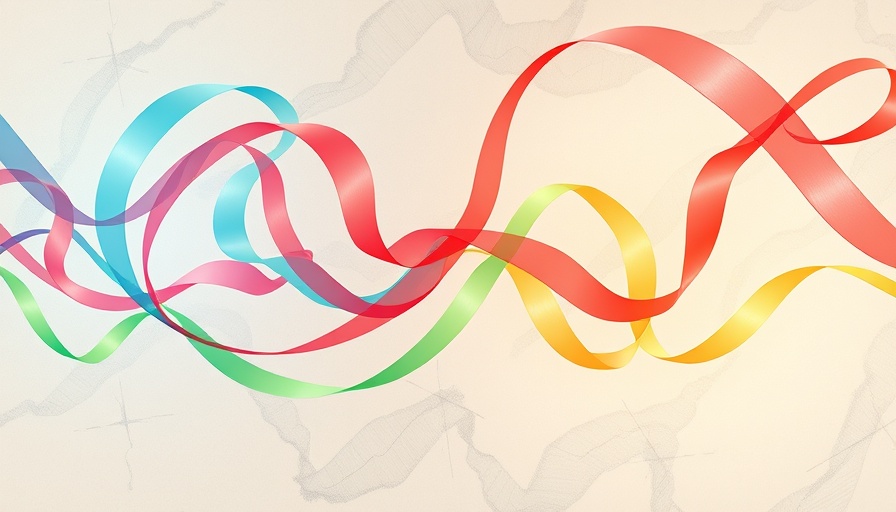 Abstract art with colorful ribbons across a sketch-like background.