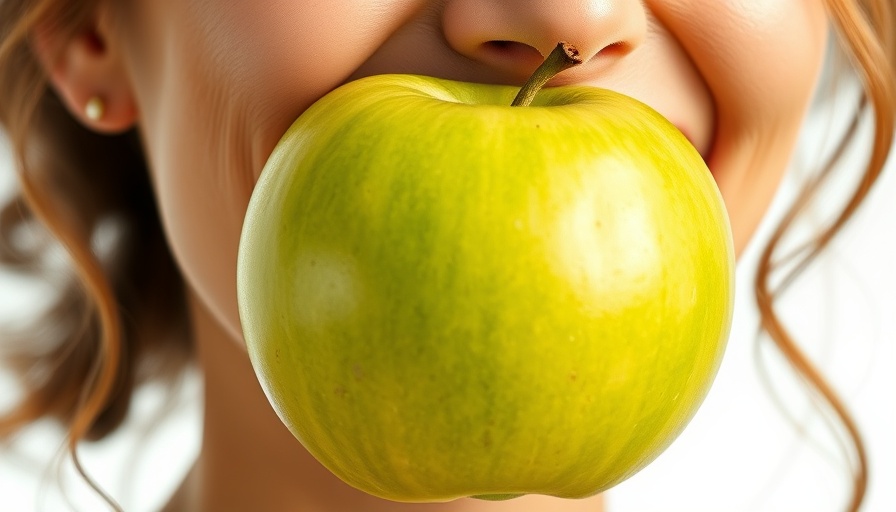 Smiling woman holding green apple for healthier lungs.