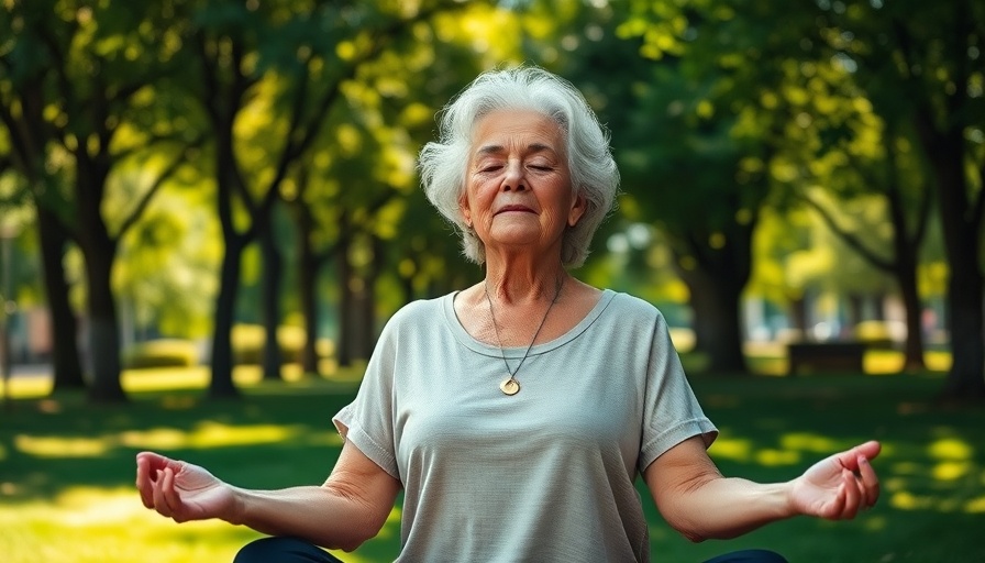 Elderly woman gracefully practicing yoga outdoors, Aging Gracefully Through Yoga.
