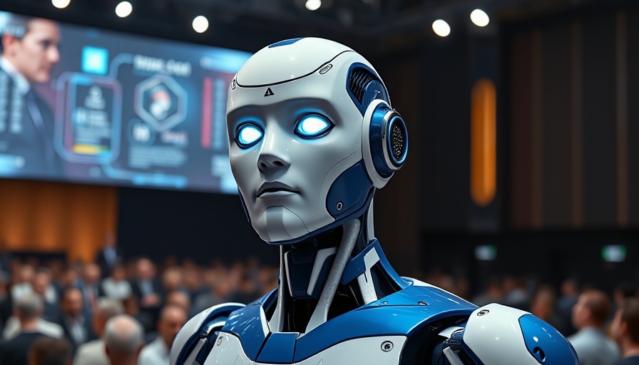 Futuristic humanoid robot showcased at OpenAI Sora 2 innovations presentation.