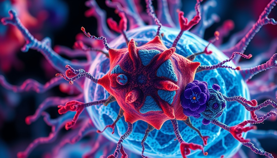 Intricate cell structure in vibrant colors, AI for cancer detection.