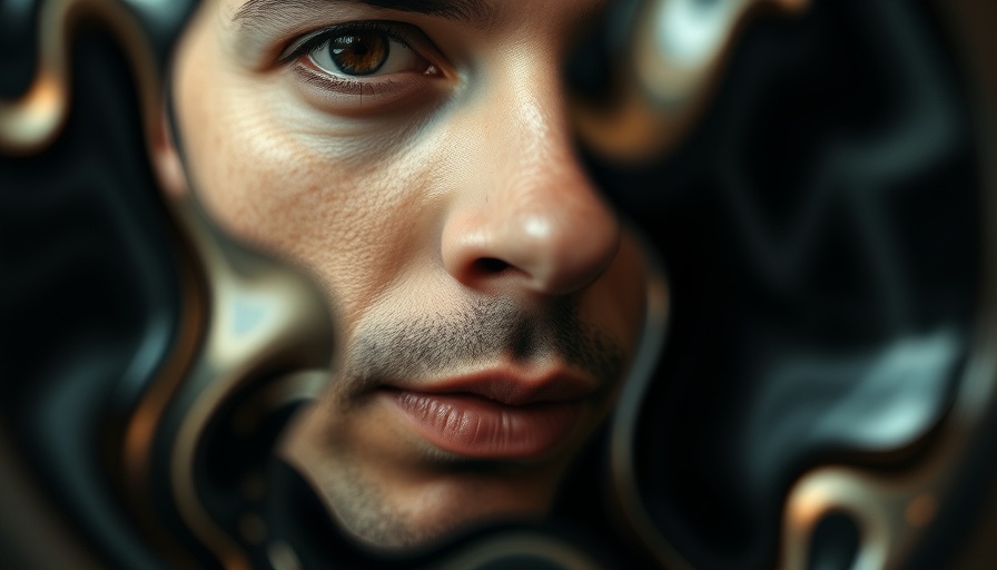 Distorted reflection of a face in wavy mirror, abstract art, OpenAI Sora App for Entertainment.