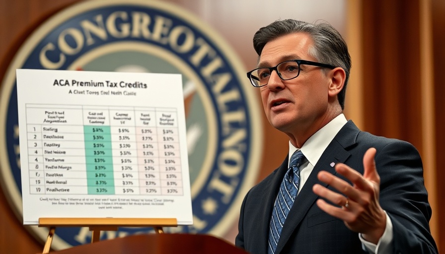 Speaker presenting ACA premium tax credits, formal setting.