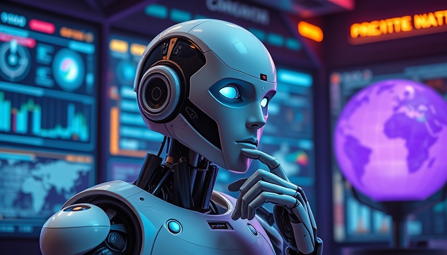 Futuristic AI robot in digital control room for AI Golf Course Management.