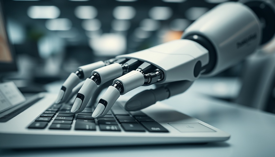 Robotic hand typing on keyboard symbolizing AI's impact on jobs.
