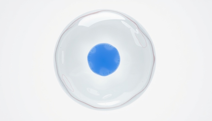 Human egg cell concept with blue nucleus in a close-up view.
