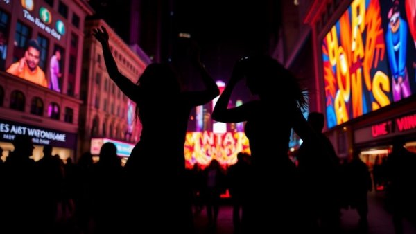 Evening art installation at Union Square with colorful lights.