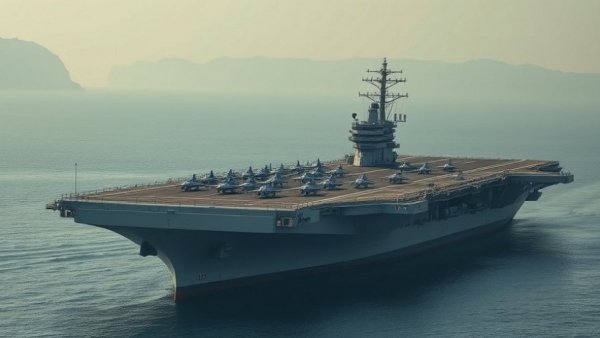 Aircraft carrier in port, related to US drone activity