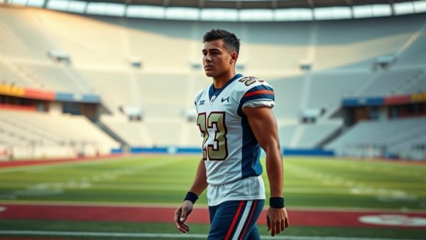 Athlete after a game in stadium, Keion White, photorealistic.