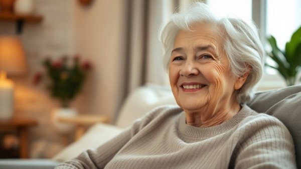 Elderly woman smiling warmly in a cozy room, Nancy Guthrie abduction investigation topic.