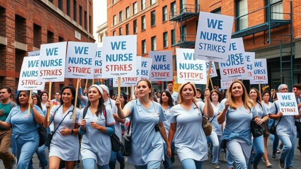 Nurses' Strike in NYC: Nurses protesting unfair labor practices